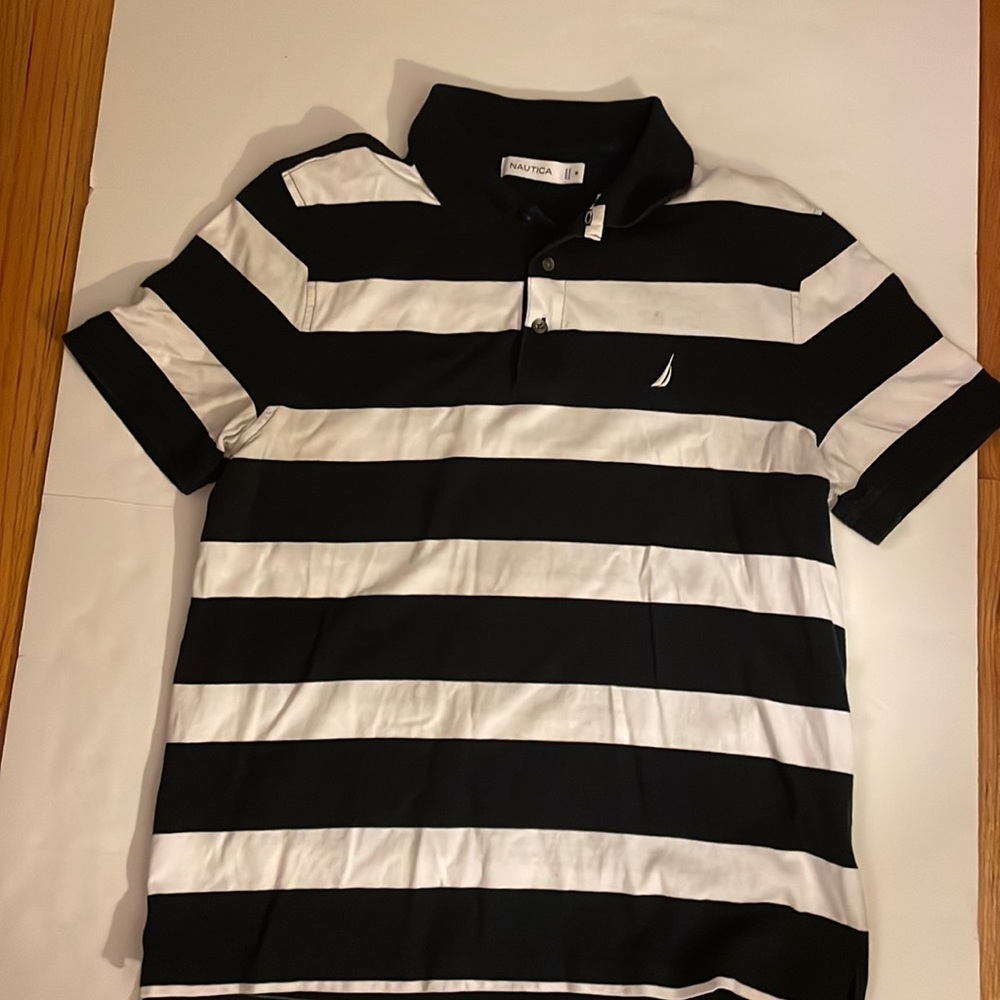 Náutica striped print (blue / white) polo shirt. Size M. Short sleeves, used - Picture 9 of 15